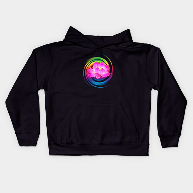 Lotus Flower with Rainbow Spiral Kids Hoodie by PenguinCornerStore